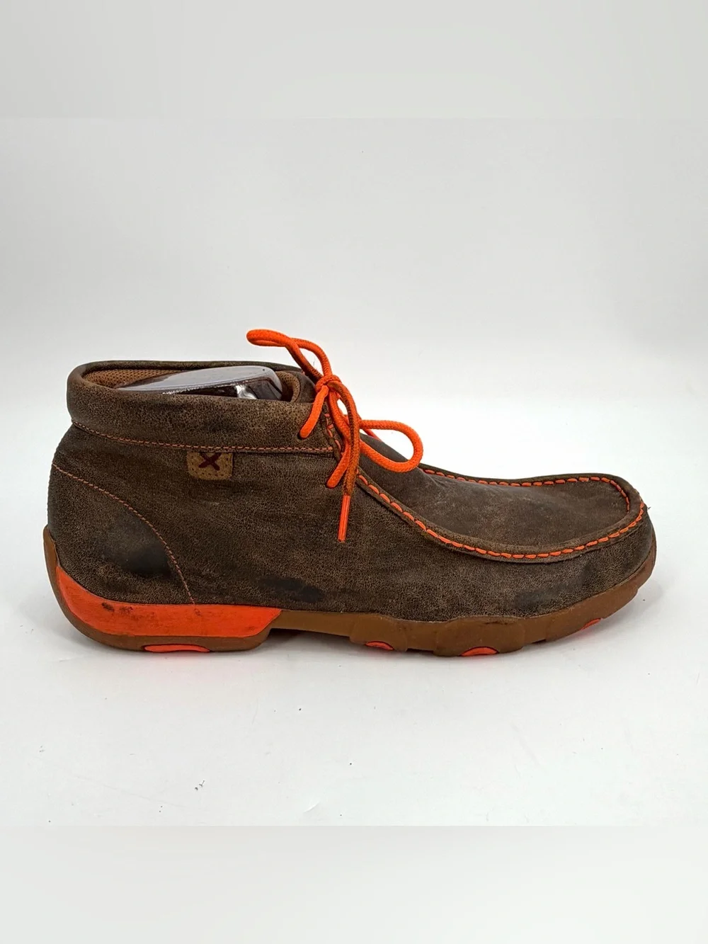 Twisted X Chukka Driving Moc Shoe Men's 9.5 M Brown Leather Orange Laces MDM0019